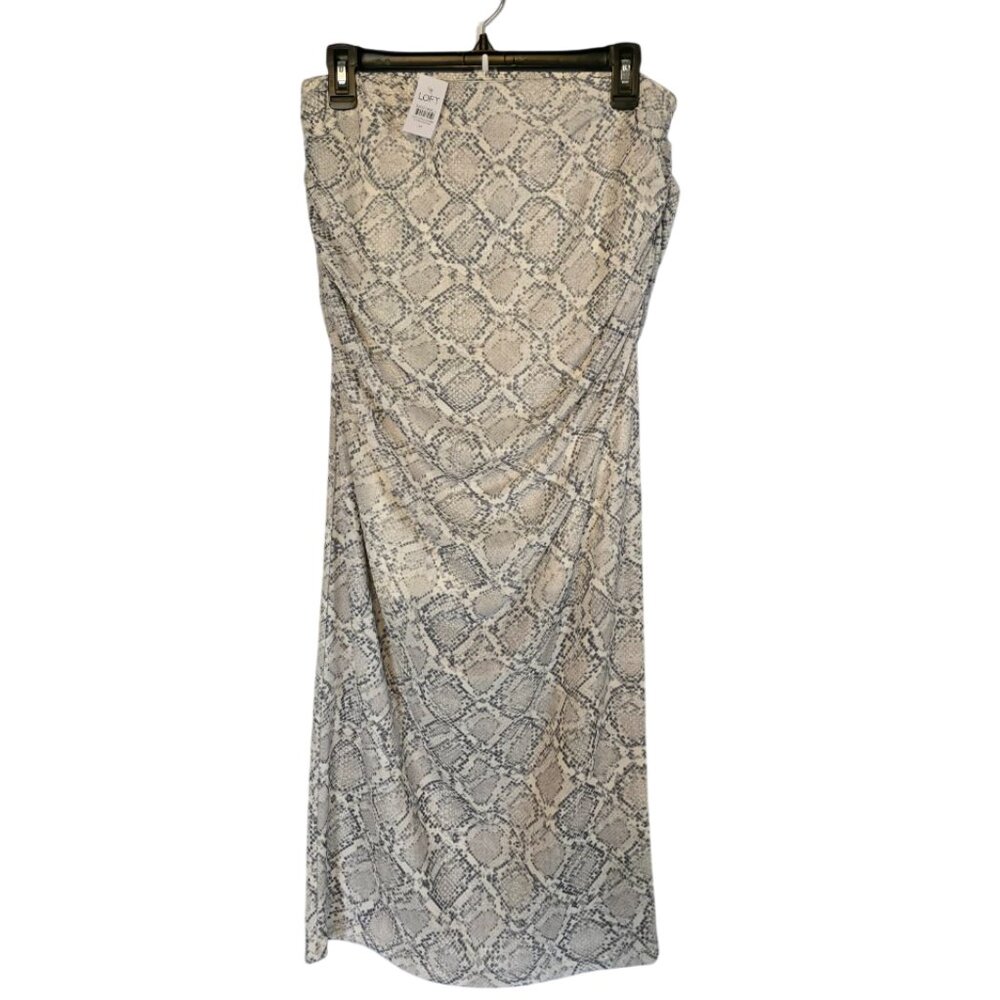 NWT Loft Versa Snake Print Mesh Ruched Midi Skirt "Cannoli Cream"